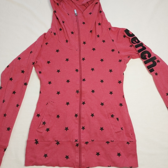Bench Pink Lightweight Zippered Hoodie with Black Stars, Small - Picture 2 of 12